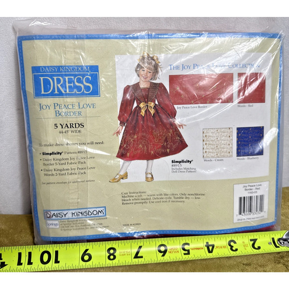 Daisy Kingdom Red Christmas Dress Fabric 5 Yrds Joy Peace Love Border Cotton NOS - Picture 4 of 13